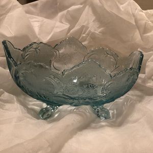 Etched design Glass bowl bluish/ green color